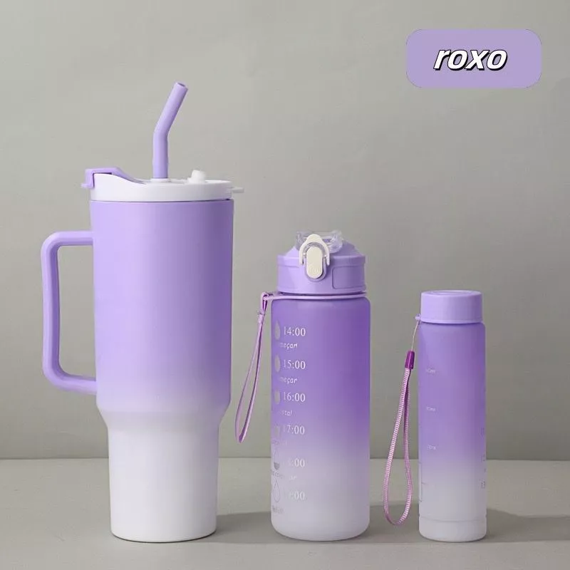 Kit 3 Garrafa Copo Agua Squeeze com Adesivos Lembretes beber Agua Tendencia NOVA - Imagem 4