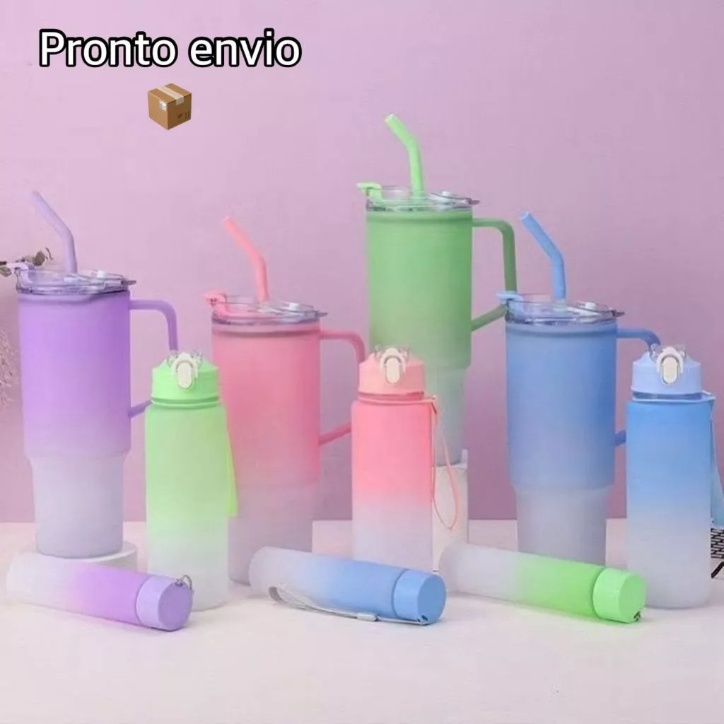 Kit 3 Garrafa Copo Agua Squeeze com Adesivos Lembretes beber Agua Tendencia NOVA - Imagem 2