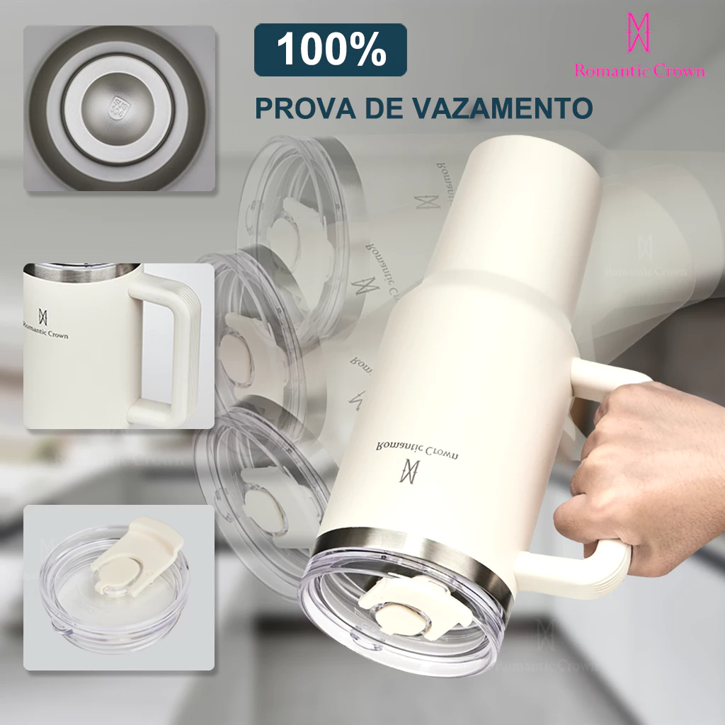 ROMANTIC CROWN Copo Térmico Inox Portátil 1200ml/1.2L Garrafa Térmica Inoxidável com Tampa e Canudo - Imagem 5