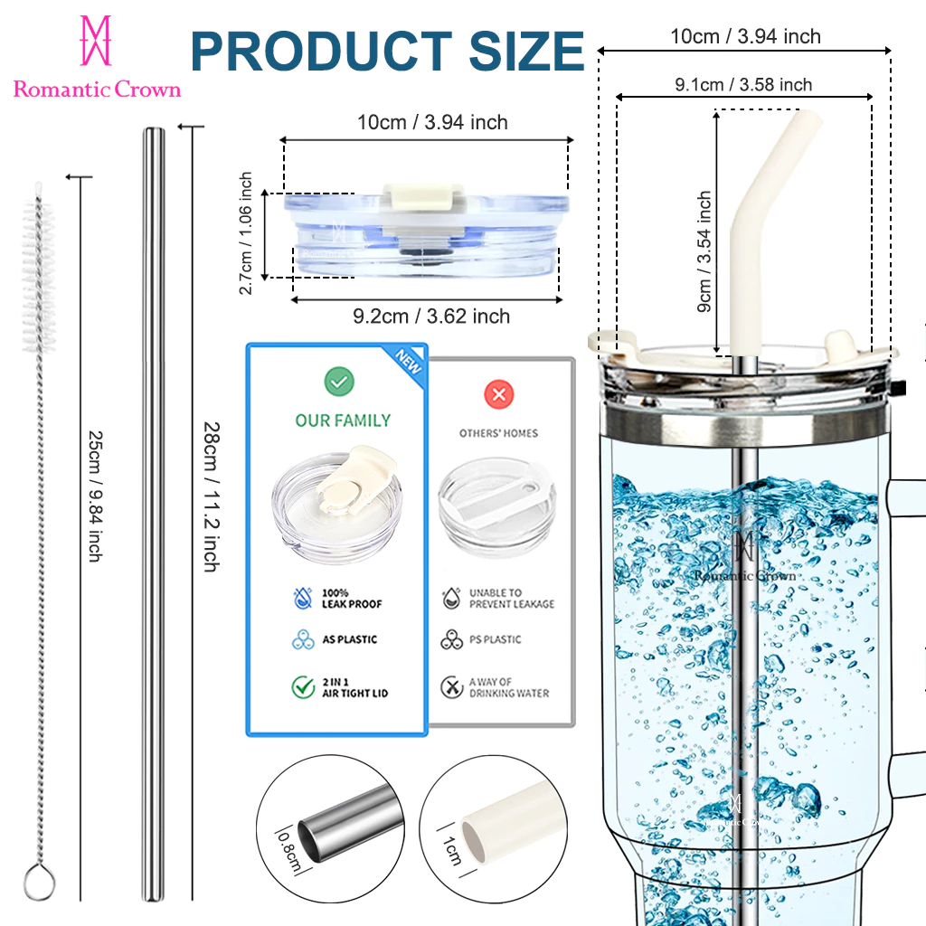 ROMANTIC CROWN Copo Térmico Inox Portátil 1200ml/1.2L Garrafa Térmica Inoxidável com Tampa e Canudo - Imagem 2