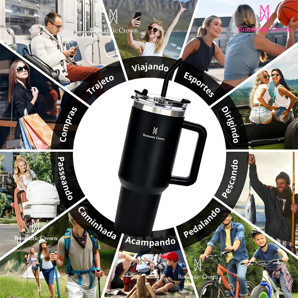 ROMANTIC CROWN Copo Térmico Inox Portátil 1200ml/1.2L Garrafa Térmica Inoxidável com Tampa e Canudo - Imagem 4