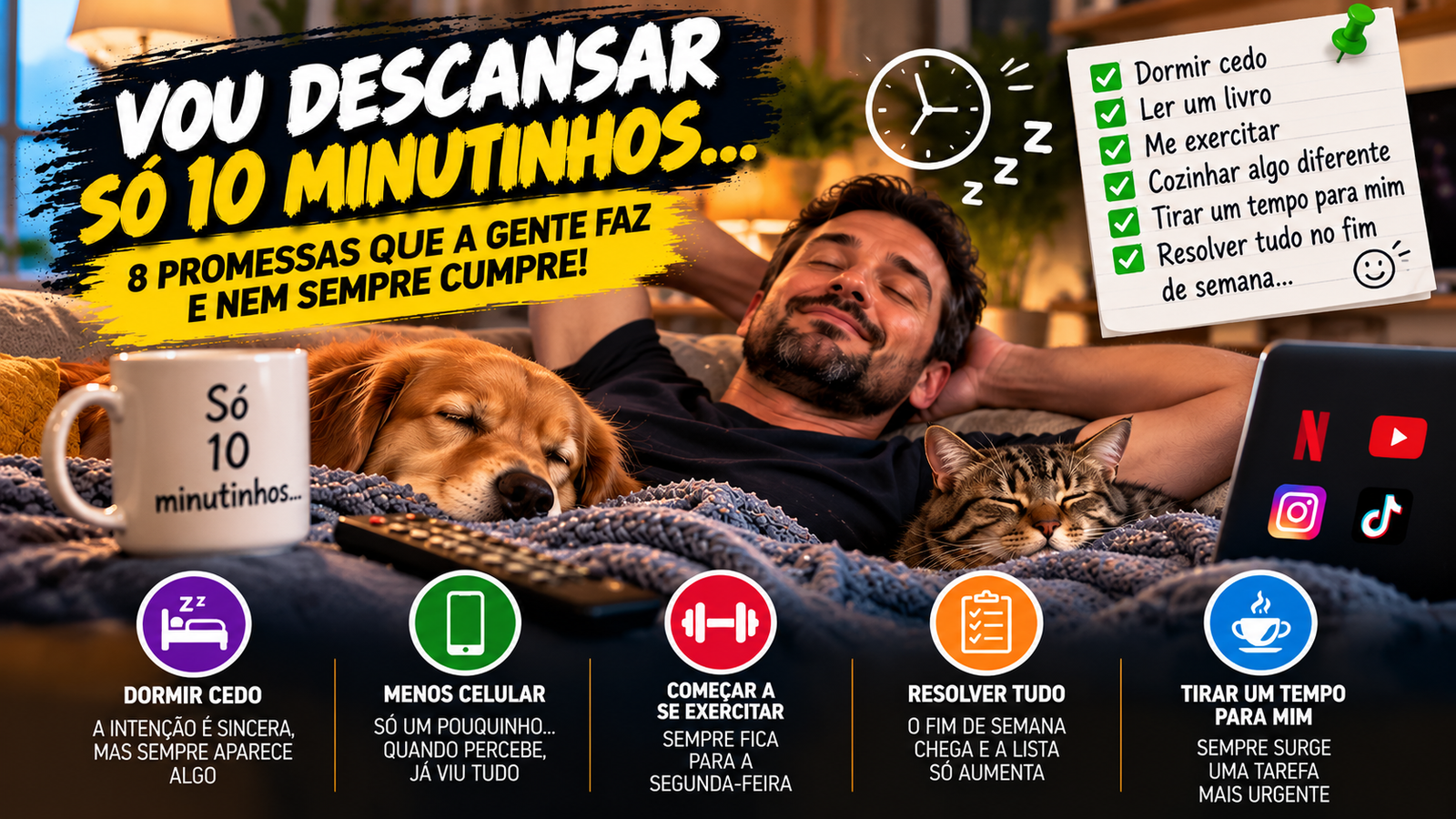 “VOU DESCANSAR SÓ 10 MINUTINHOS”: 8 PROMESSAS QUE A GENTE FAZ E NEM SEMPRE CUMPRE