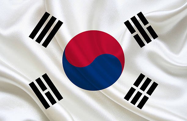 South Korean Flag, three dimensional render, satin texture