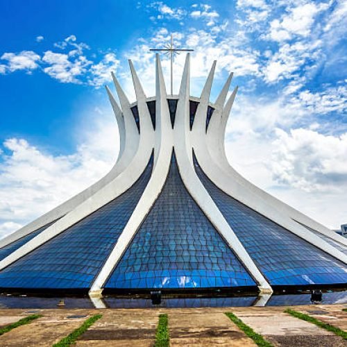 Brasilia, Brazil - November 17, 2015: Cathedral of Brasilia, designed by Brazilian architect Oscar Niemeyer in Brasilia, capital of Brazil.