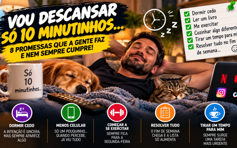 “VOU DESCANSAR SÓ 10 MINUTINHOS”: 8 PROMESSAS QUE A GENTE FAZ E NEM SEMPRE CUMPRE