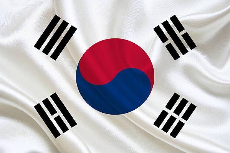 South Korean Flag, three dimensional render, satin texture